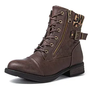 GLOBALWIN Women's Combat Boots Lace Up Boots For Women Ankle Booties With Low Heel Fashion Dressy Short Boots