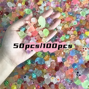 50pcs/100pcs Hybrid Luminous Glow In The Dark Mini Animal Party, Luminous Duck, Dolphin, Frog, Rabbit, Tortoise Sculpture, Plug And Play, No Electricity Required, Suitable For Garden, Party, Aquarium, Dollhouse Decoration