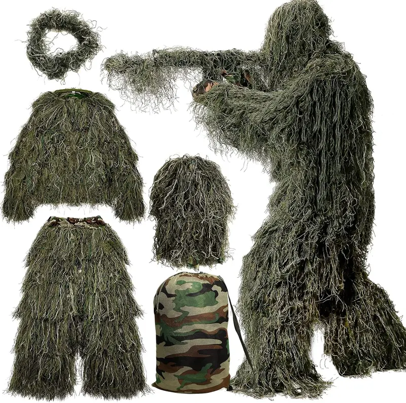 MOPHOTO 5 in 1 Ghillie Suit, 3D Camouflage Hunting Apparel w/Jacket, Pants, Hood, Carry Bag for Adults/Youth, S/M/L/XL/XXL #Halloween costume ideas