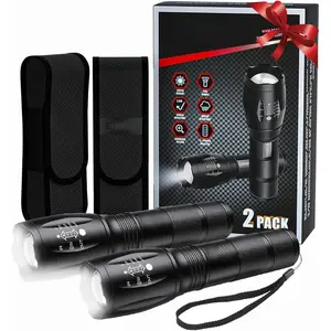 2  Flashlights with Holsters, Bright LED Flashlight 1000 Lumen, 5 Mode Portable Zoomable  Flash Light for Hiking, Outdoor Camping Gear Essential, No AAA