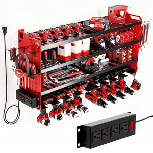 Hausneed Power Tool Organizer with 4 Charging Stations Heavy Duty Garage Tool Shelving 8 Drill Holders Creator Recommendation Tool Rack Men's Gift