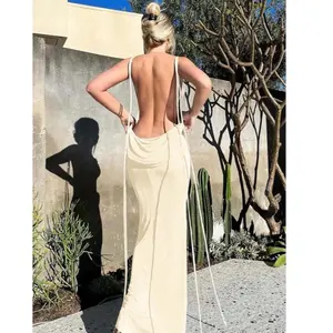 Slip Bodycon Dresses for Women Spaghetti Strap Lace Up Backless Cowl Neck Maxi Mermaid Cocktail Party Dress - Revolve Formal Dress - Prom Dress - Cocktail Party Dress - Party Dress