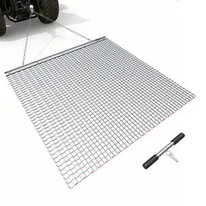 【DealsForYouDays】VEVOR Drag Harrow, 4 x 4 ft, High-Efficiency Chain Harrow Rake, ATVs UTVs Tractors Attachments, Durable Galvanized Steel Mesh Drag Mat with Towing Chain, for Gravel Driveway Ruts Farm Field Leveling