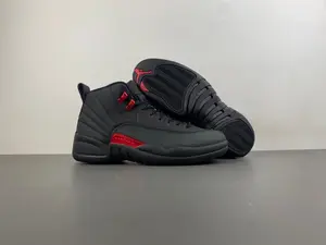 Black Leather High-Top Sneakers with Red Accents and Textured Upper