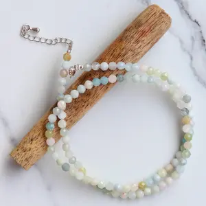 Genuine Morganite Beads Necklace / Handcrafted Adjustable Mala Necklace / 3 MM Round Micro Faceted Beaded Necklace Jewelry - AS & JG