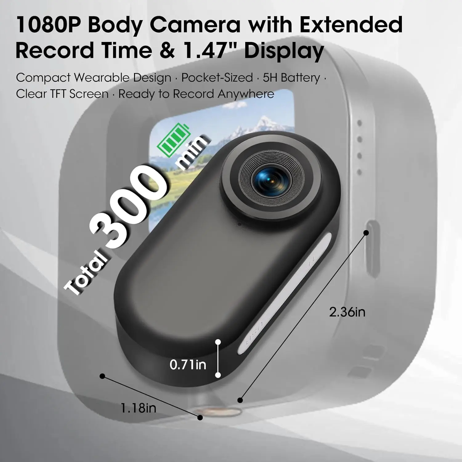 64GB 1080P Mini Body Camera with Screen, Thumb Size Wearable Body Cam, 5H Hands-free POV Recording, Magnetic Portable Action Camera Mount Anywhere for Work, Security, Riding, Pets, Sports(Black）