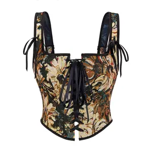Floral Corset Tops for Women Vintage Corset Top Renaissance Corset Overbust Bodice Corsets Floral Print Lace Up Shapewear Tnak Top Fashion Corset with Zipper 73028-D1