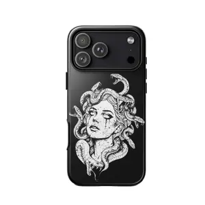 Black Medusa Themed Phone Case Anti-Drop, Anti-Fingerprint For IPhone 17-11, Pro Max, Pro Plus, and Samsung S26-22 Protection Safety