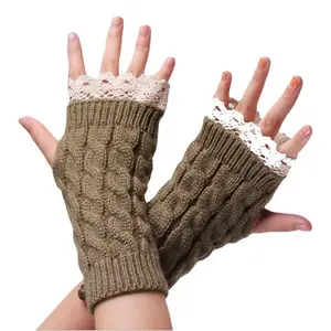 New Warm Lovely Lace Knitted Half Fingerless Gloves Mittens for Ladies Students Winter Typing