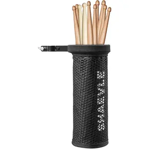 Drum Stick Holder Adjustable Nylon Drum Stick Bag with Clamp-On Lockable Alloy Steel Heavy Duty Clamp for Drumsticks Mallets Up to 5 Pairs, Black