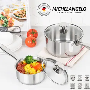 Michelangelo Stainless Steel Saucepan Set with Lids - Induction Ready, Non-Stick Saucepans, Quick Heating - 3 Sizes Cookware,Nonstick Sauce Pan Set