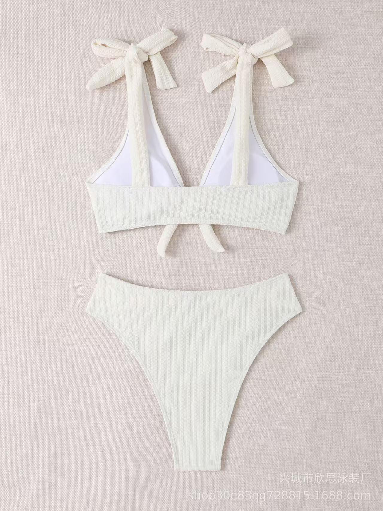 Women's split swimsuit, two-piece set - solid color girl style | convenient lace up | minimalist design | suitable for summer beach vacations, hot springs, and water parks | swimsuit