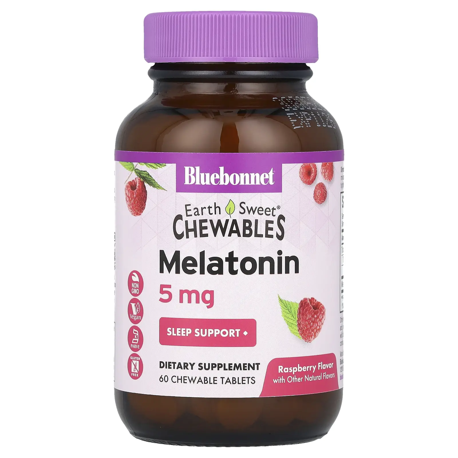 Bluebonnet Nutrition EarthSweet® Chewables, Melatonin, Raspberry, 5 mg, 60 Chewable Tablets