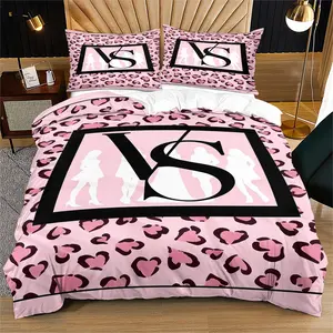 Pink Leopard VS Bedding Set for Women,Glamorous Design,Soft Durable Fabric,Zipper Closure,Perfect for Girly Bedroom Decor,Including 1 Bedspread and 1 or 2 Pillowcases (Excluding Quilt and Pillow Inserts), Soft Bedding Sets