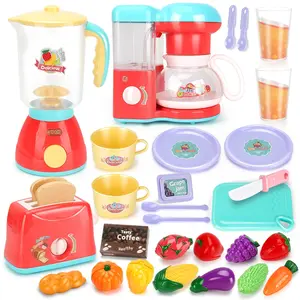 Kitchen Appliance Set, Girl Pretend Play Coffee Maker Blender Bread Machine, Realistic Lights Sounds, Gift for Kids over 3 Years