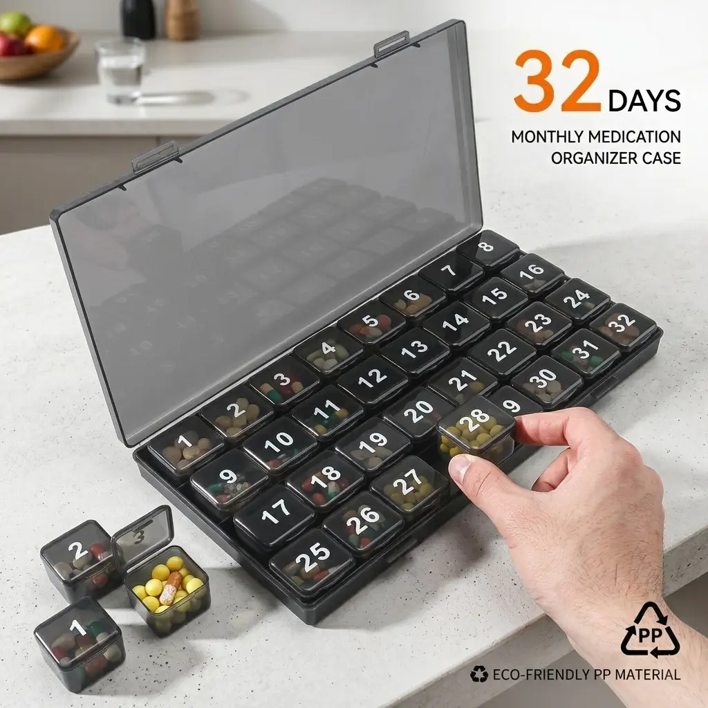 ASTRAVEA 31 Day Monthly Pill Organizer, Easy Push-Open Arthritis Friendly Pill Box with Removable Daily Pods