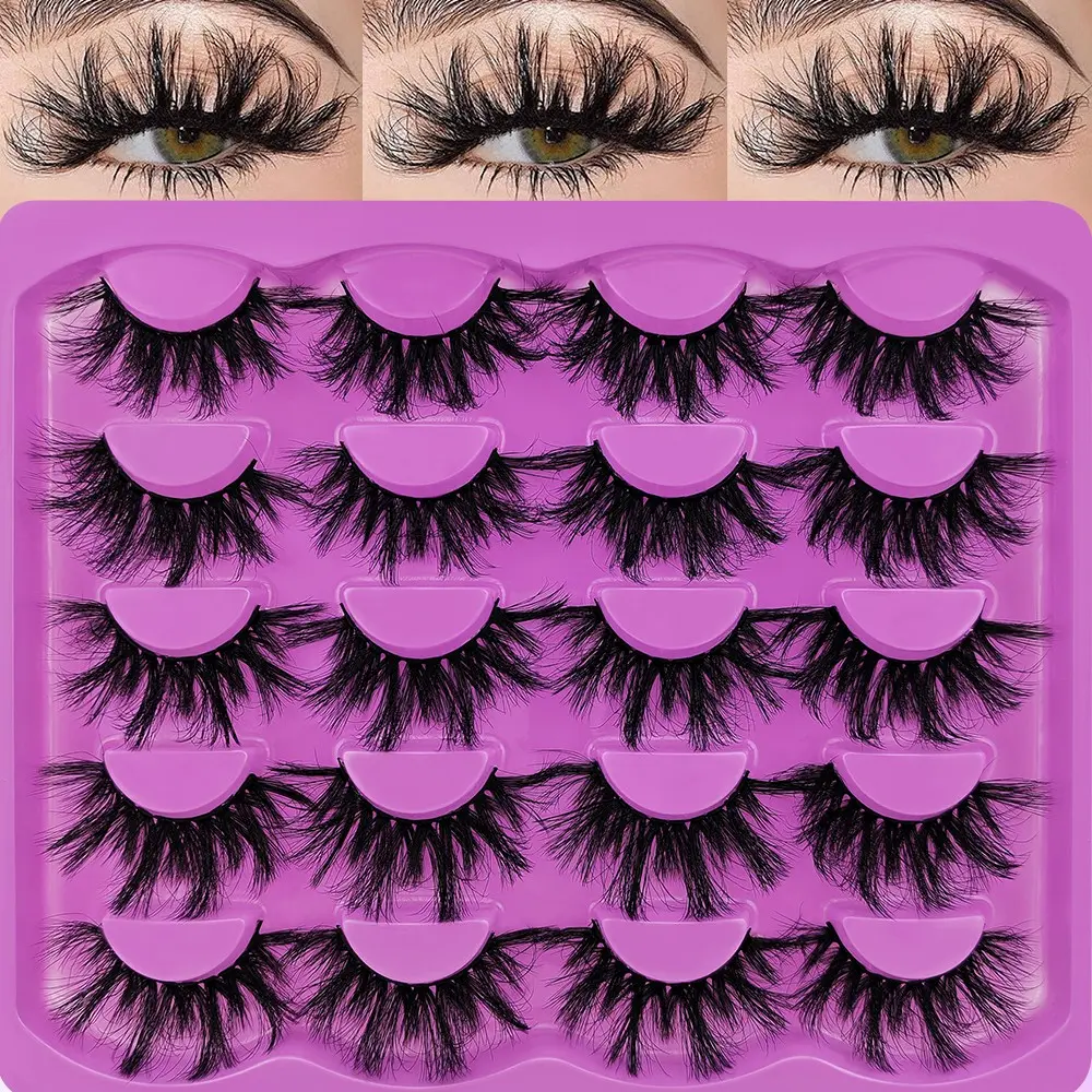 10 Pairs Fluffy Dense False Eyelashes, Exaggerated Style, Volume Lashes, Perfect for Dramatic Look, Easy Apply, Daily Use Makeup, Cosmetic
