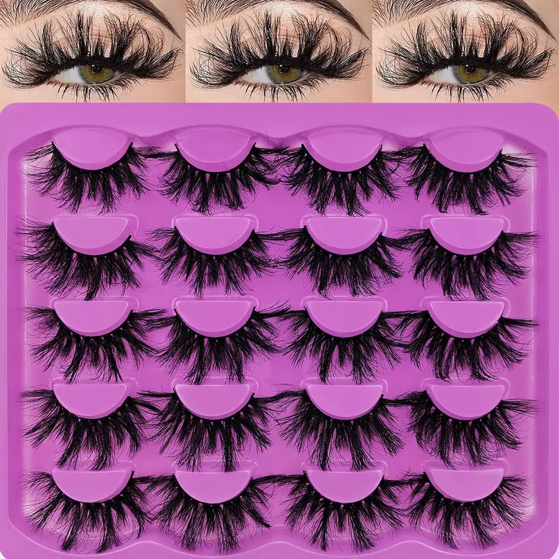 10 Pairs Fluffy Dense False Eyelashes, Exaggerated Style, Volume Lashes, Perfect for Dramatic Look, Easy Apply, Daily Use Makeup, Cosmetic, Eyelash Set, Synthetic Lashes