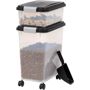 IRIS USA Dog Storage Container, Lbs & Lbs Combo, Cat Storage Container, Dog Treat Container, Airtight, Stackable, 2-Cup Scoop, Wheels, Easy Mobility, Black IRIS USA, Inc.
