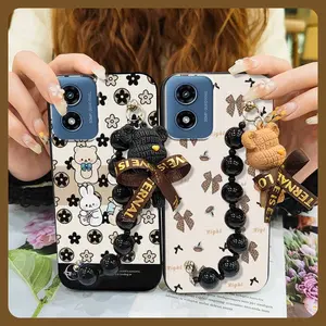 Simplicity Dirt-resistant Phone Case For MOTO G Play 2024/4G/5G cute silicone Skin-friendly feel soft case Bear bracelet phone case Anti-knock Waterproof protective case Cartoon