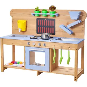 VEVOR Mud Kitchen, Outdoor Mud Kitchen for Kids, Wood Outdoor Play Kitchens with Stoves, Tank, Sink, Planting Shovels, Spatulas, Box, Cookware Pots and Accessories, Wooden Play Kitchens for Home, LawnVEVOR Super Brand Day