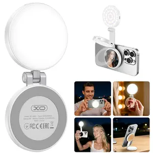 2026 New 3 in 1 Three-level brightness adjustable magnetic circular LED selfie fill light, rechargeable, foldable, with phone holder and mirror, compatible with various mobile phones, suitable for Vlog / live streaming fill light.