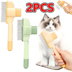 2-Pack Pet Hair Removal Comb Self-Cleaning Pet Comb for Dogs & Cats - Dual-Length Stainless Steel Teeth for Shedding, Tangles & Flea Removal | Easy-Clean Grooming Tool for Short &Long Hair, Ideal for Cats, Dogs & Small Pets.