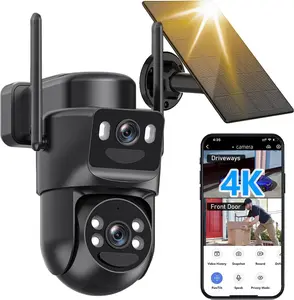 4K Dual Lens Solar Security Cameras Wireless Outdoor 2.4Ghz 5Ghz WiFi 360°PTZ Cameras for Home Security with PIR Human Detection Auto Tracking Color Night Vision Two-Way Audio Spotlight Siren Alexa