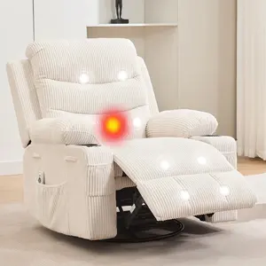 Garvee Oversized Swivel Rocker Recliner Chair with Massage and Heat, 360° Rotation, Single Sofa Seat with Side and Front Pockets, Cup Holder, and Reclining Function for Ultimate Comfort