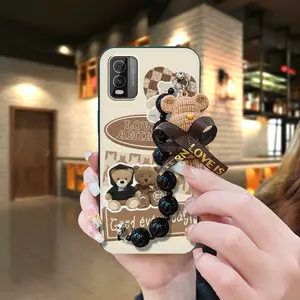 protective case Waterproof Phone Case For Nokia C210 phone case Anti-knock Simplicity Cartoon silicone Black pearl pendant Back Cover Dirt-resistant Bear bracelet cute soft case