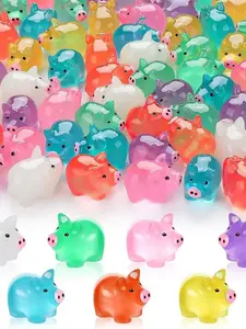 20pcs Mini Glow-in-the-Dark Resin Pig Figurines, Assorted Colors, Decorative Figurines - Cartoon Animal Sculptures for Garden Landscapes, Aquariums, and DIY Crafts, No Electricity Required, Whimsical Decor