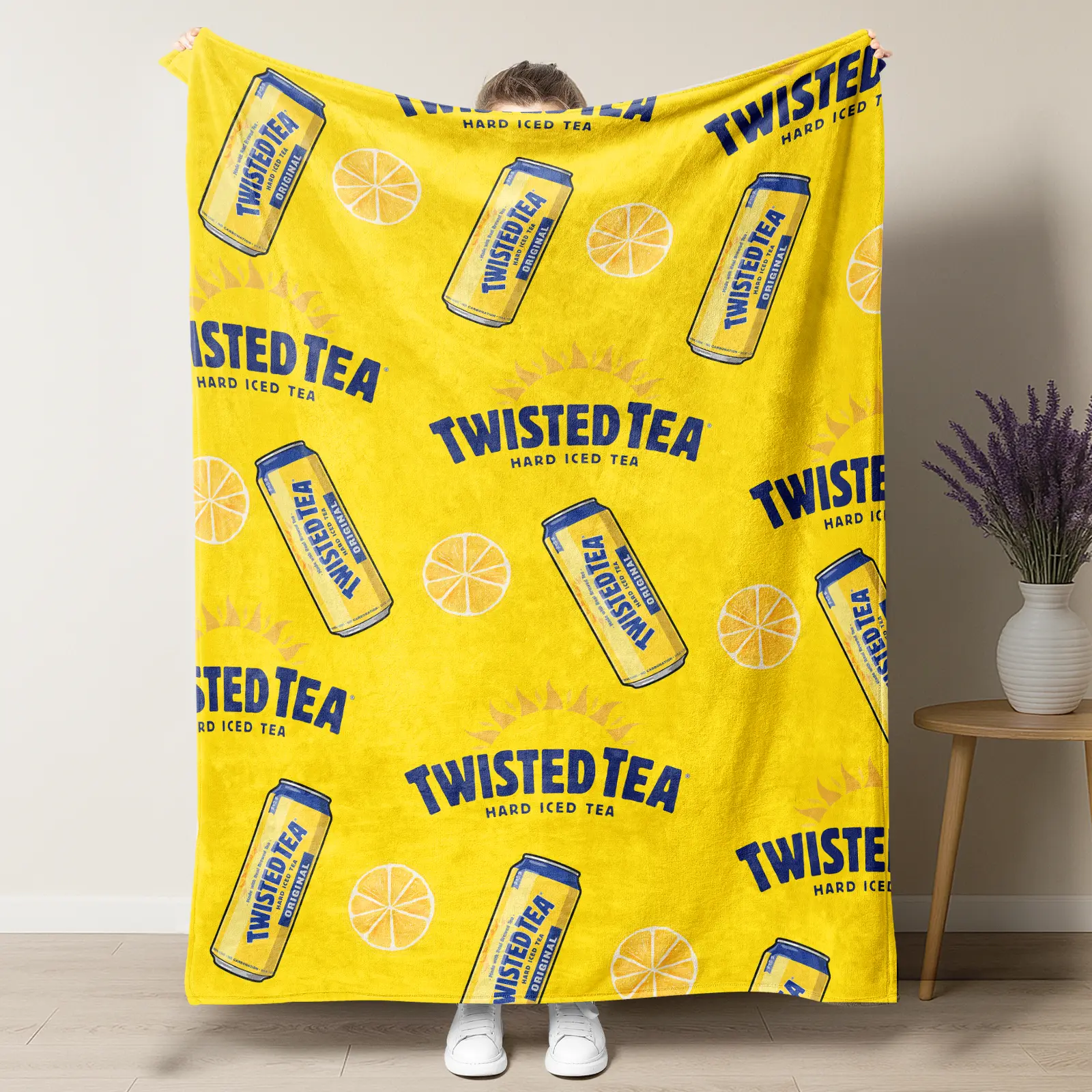 Twisted Tea Can & Lemon Pattern Flannel Blanket,Perfect Gift for Twisted Tea Lovers,Hard Iced Tea Aesthetic Throw Blanket Soft Office Bedding Blanket PlushThin Quilt Holiday Gift