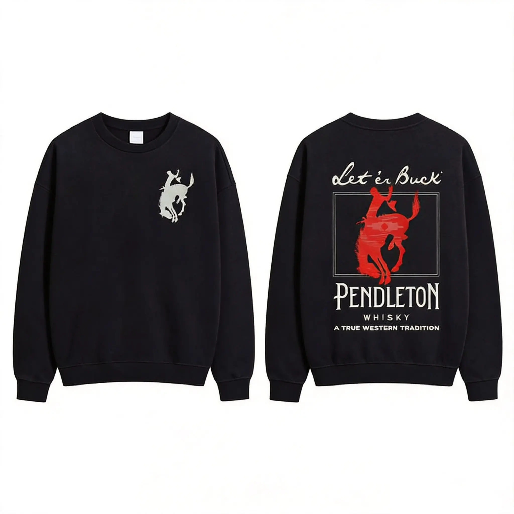 Men's Double-Sided Bucking Horse Western Graphic Crewneck Sweatshirt - Retro Western Tradition Letter Print, Cowboy Style, Polyester Fabric Long Sleeve Round Neck Casual Wear Pullover Tops For Daily Outfit, Full Sleeves