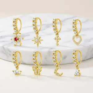 Dangle Nose Rings Hoop for Women Surgical Steel Septum Nose Piercing Jewelry Cartilage Earring CZ Flower Leaf Star Butterfly Daith Tragus Helix Lip Piercing, Gold