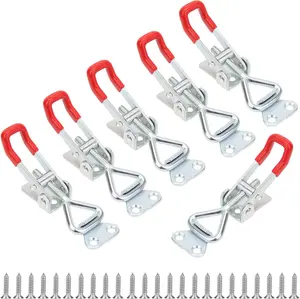 Toggle Latch Clamp 6 Pack Pull Latch Adjustable Toggle Clamp Latch Heavy Duty Toggle Latch 150Kg 330Lbs Holding Capacity 25 Pieces Screws Red Silver