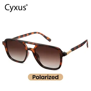 Cyxus Polarized Anti-tangle Aviator Retro Sunglasses for Women Men Stainless Steel UV400 Protection Vintage 70s Double Bridge Glasses Pilot Sunglasses - P1215