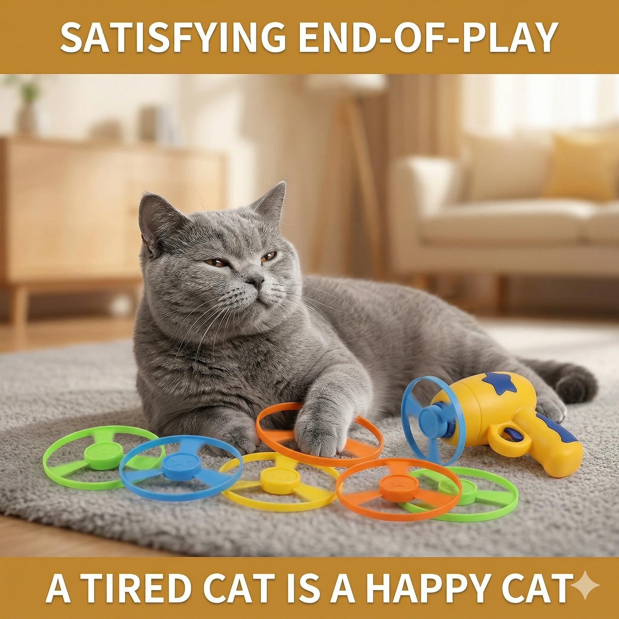 6 Pcs Cat Fetch Toy Set Launcher Gun, Flying Disc Toy, Cat Track Toy for Cat Training Hunting Chasing Interactive Cat Toys for Bored Indoor, Cute Kitten Kitty Toys, Flying Propellers For Dog and Puppy Toy Pet Supplies, Cat Stuff Outdoorfun, Dog Stuff