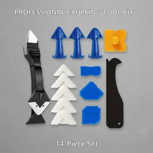 14Pcs Caulking Tool Kit 3-in-1 Silicone Sealant Scraper Grout Finishing Tools for Kitchen Bathroom Sink Joint