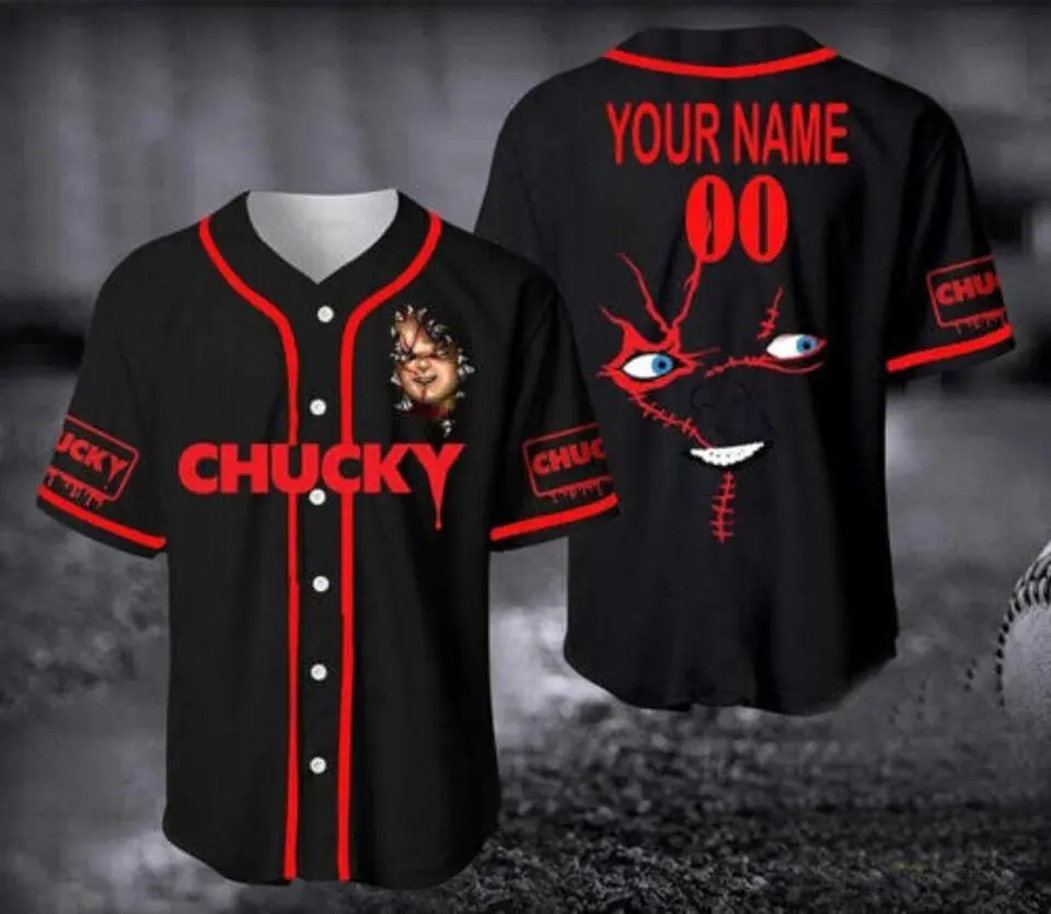 Personalized Kller Doll Face 3D Baseball Jersey - Horror Movie Inspired Black & White Apparel for Men's Fans