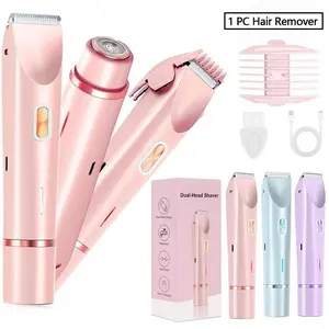 1 PC 2 in 1 Women Electric Shaver Bikini Trimmer With Dual Head for Women IPX7 Waterproof Face & Body Silky Smooth Hair Removal USB Rechargeable Lightweight Epilator Electric Razors for Bikini Underarm Leg Arm Body Face