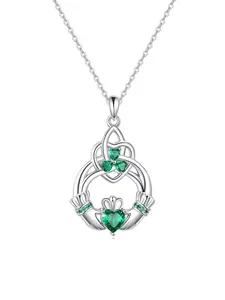 Irish Claddagh Necklace Heart Pendant Necklace S925 Sterling Silver Trinity Celtic Knot Pendant Eternal Love Clover Chain Jewelry Gift for Women Mother Wife