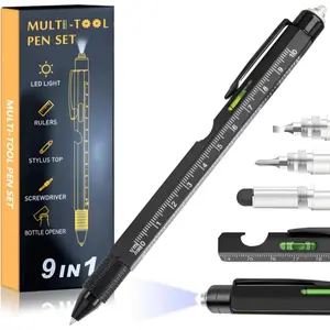 Multitool Pen 9 in 1 Innovative Gift for Men,with LED Light,Ruler, Stylus,Bubble Level,Screwdrivers,Unique Gifts Gadgets for Him,Boyfriend,Husband