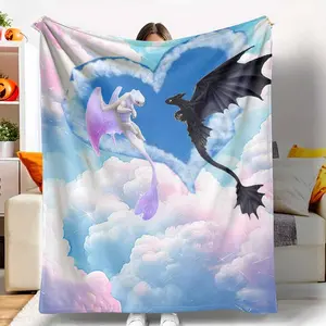 Toothless & Light Fury Flannel Blanket, Romantic Love Dragon Impression, Warm Cozy Lightweight, Perfect for Sofa Bed Travel Camping, Ideal Anniversary Engagement Wedding Gift Decor