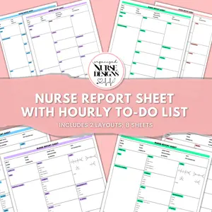 Med Surg Nurse Report Sheet, ICU Nurse Report Sheet, Clinical Nurse Report Sheet with Hourly To-Do Section