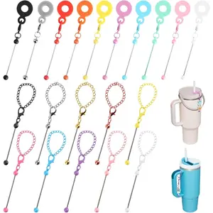 Beadable Charms Compatible with Stanley Tumbler Accessories, 20 Pcs Metal Wire Charm Set for Handle Cups and Water Bottles, DIY Beaded Jewelry Making and Personalized Straw Charms for Tumblers