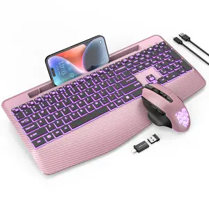 Wireless Backlit Keyboard and Mouse Combo(non-bluetooth) - Wrist Rest, LED Mouse, Rechargeable , Phone Holder, Silent Light-Up Keys