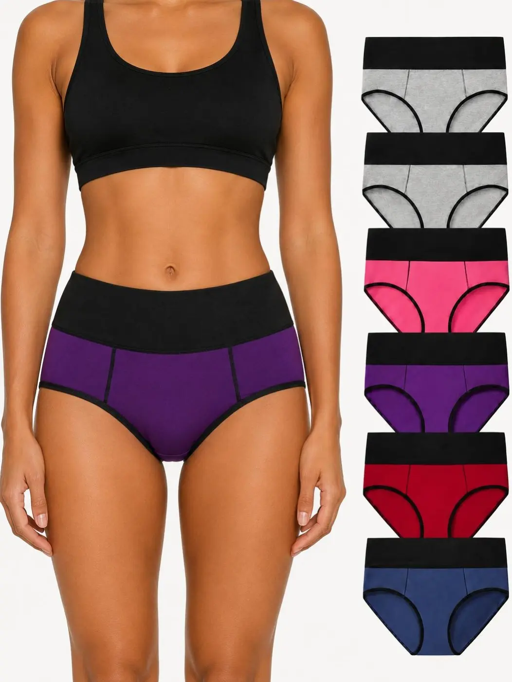 ORLAROY Women's 6-Pack High Waist Stretchy Buttery Soft Cotton Spandex Elastane Panties, Colorful Colorblock Print Full Coverage Breathable Hypoallergenic Underwear for Workouts