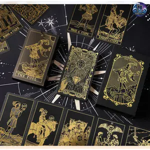 Tarot Cove Black Gold Tarot Cards with Guide Book Waterproof Wrinkle Resistant Foil Tarot Deck for Beginners Includes Chakras Planets Zodiac Signs Elements & Affirmations