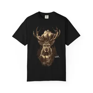 Stag Heart Line Unisex Garment-Dyed T-shirt, Strong Stag Design Tee, Nature Lover Shirt, Wildlife Graphic Top, Animal Lover Gift