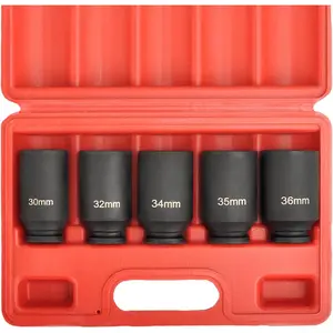 1/2 Inch Drive 12 Point Axle Nut Set Metric Deep Set 30mm 32mm 34mm 35mm 36mm,Cr-Mo,Black